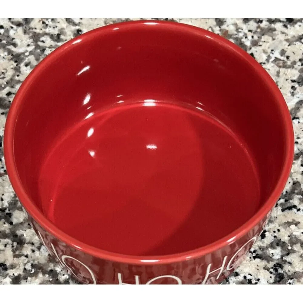 New Rae Dunn Pet Dog‎ Bowl Red HO HO HO Christmas Medium 6